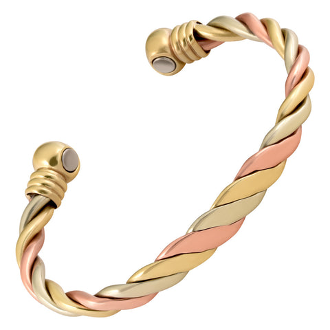 Copper 3 Tone Twist Magnetic Bracelet Cuff