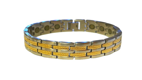 Silver Gold Lines Stainless Steel Magnetic Bracelet