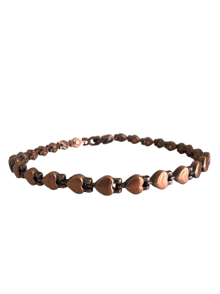 Pulsera o tobillera antigua de corazones de cobre