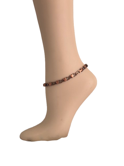 Pulsera o tobillera antigua de corazones de cobre