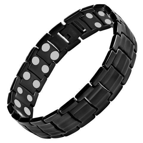 Black Titanium Fold-Clasp Magnetic Therapy Bracelet