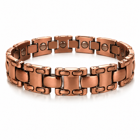 A copper  magnetic link bracelet shown on a clean white background.