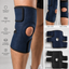 Neo-magnetic knee support brace shown on a person's knee, with inset views of the product from side, back, exterior, and interior, plus feature callouts on a light gray background.