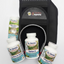 A Dr. Sierra's Health products magnetic therapy kit including a black magnetic pad, three white supplement bottles (Cushion, Relax-S, and Inflammation Relief), and a tube of Pain Less Cream, arranged on a white background.