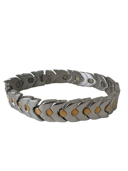 Silver Wings Gold Dot Design SS Magnetic Bracelet