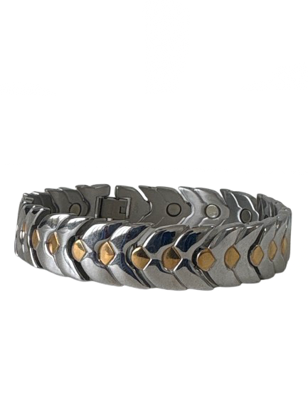 Silver Wings Gold Dot Design SS Magnetic Bracelet